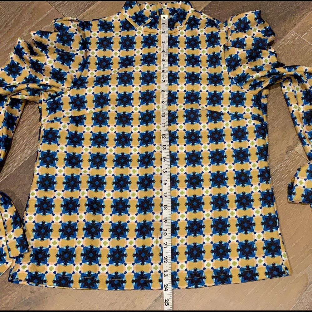 Ina Yellow and Blue High-Neck Puff Sleeve Blouse size M - Picture 12 of 15